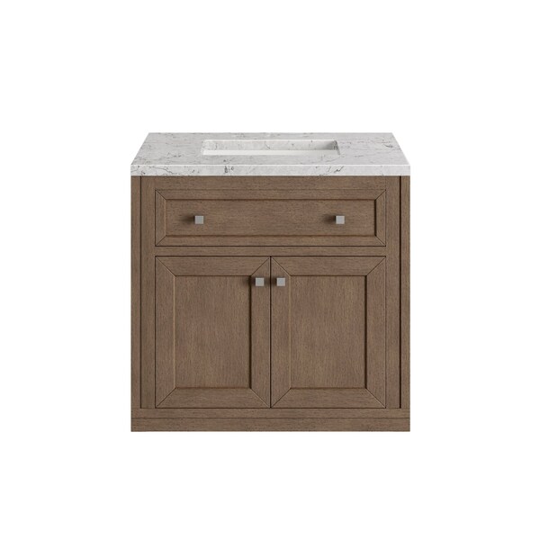 Chicago 30in Single Vanity, Whitewashed Walnut W/ 3 CM Eternal Jasmine Pearl Quartz Top